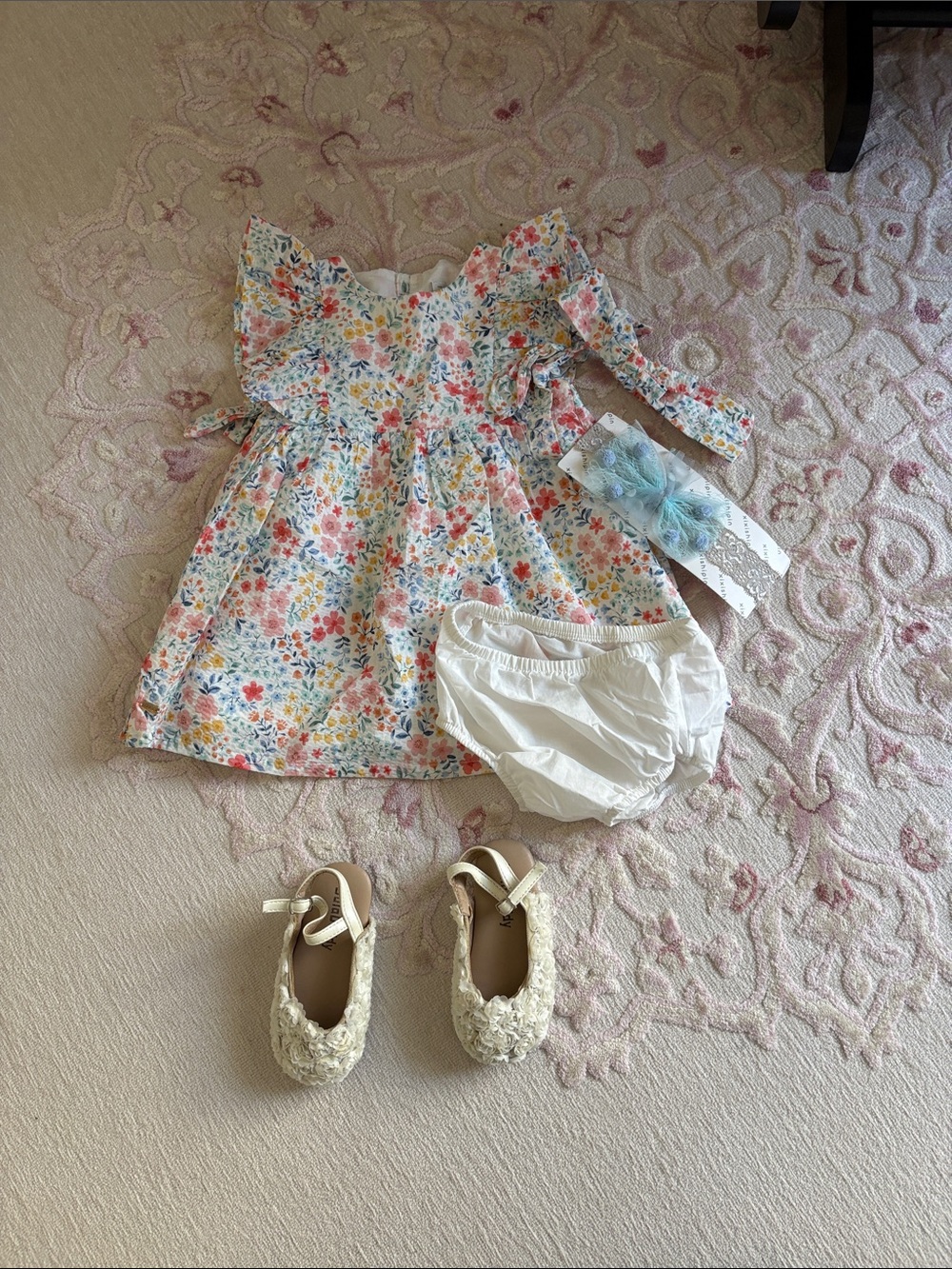 Baby girl occasion dress with shoes and accessories, size 12-18 months